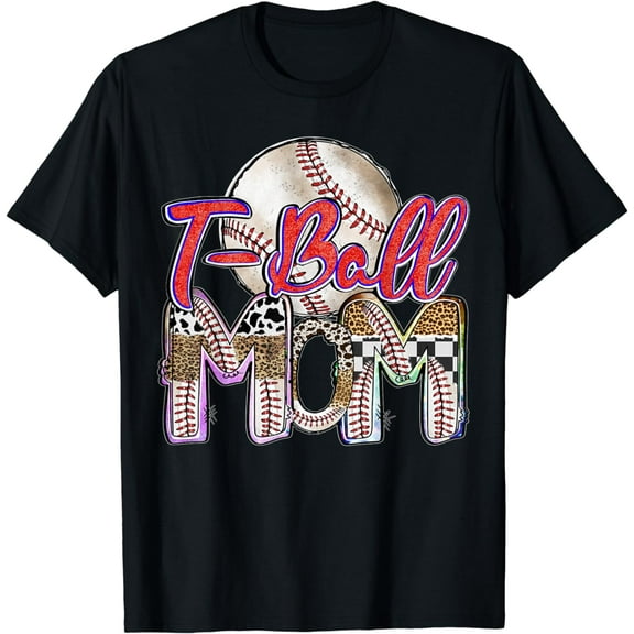 Tee Ball Mom Leopard Tball Mom Mothers Day Baseball Game Day T-Shirt