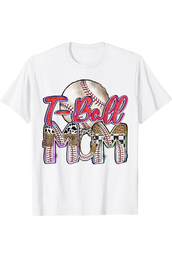 Tee Ball Mom Leopard Tball Mom Mothers Day Baseball Game Day T-Shirt