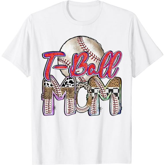 Tee Ball Mom Leopard Tball Mom Mothers Day Baseball Game Day T-Shirt