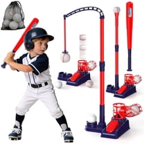 Tee Ball Set for Kids, 3-in-1 Baseball Toys with Hanging Tee, Tee Ball Stand, Ball Launcher and 6 Balls, Adjustable Height Baseball Stand, Indoor & Outdoor Sport Toy for Toddler Boys Ages 2-4