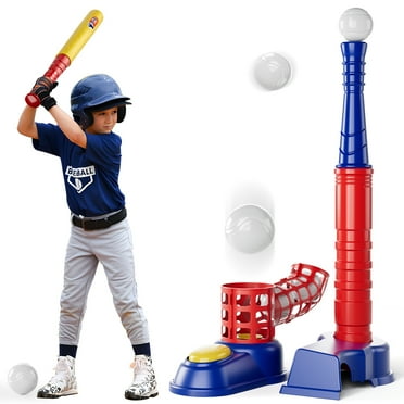 Tee Ball Set for Kids 3-5, Baseball Tee For Toddlers Includes 10 Balls, Auto Ball Outdoor Toys for Toddlers Age 3-5 Red&Blue
