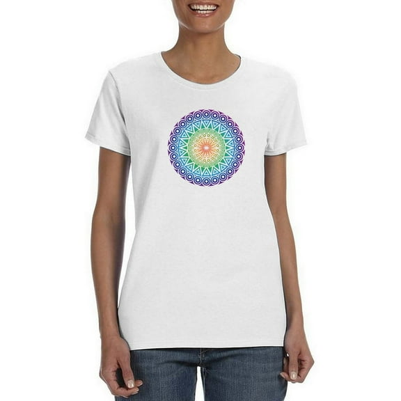 Tee Bangers Womens Graphic Tee - Colorful Mandala Universe Symbol - Regular Fit 100% Cotton