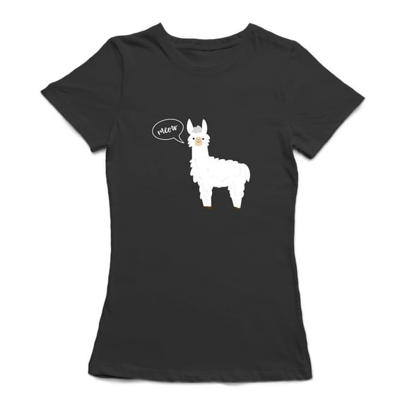 Tee Bangers Womens Graphic Tee - Llama Meow Graphic Design - Regular Fit 100% Cotton
