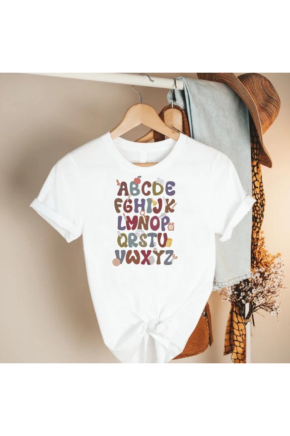 Alphabet T-Shirt Kindergarten Teacher ABC Back To School Gift Tee, Full Size S-5XL