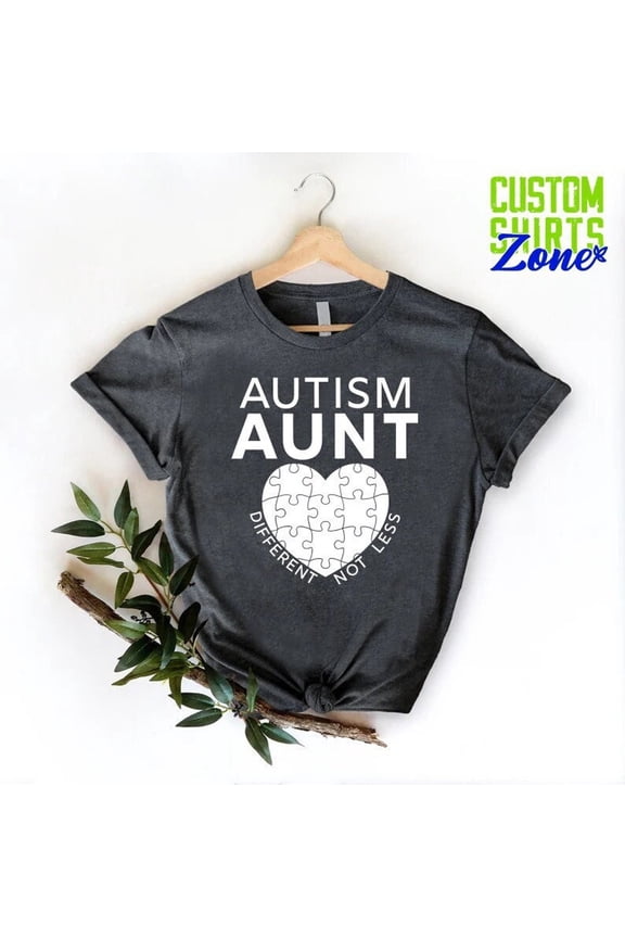 Autism Aunt T-Shirt Awareness Puzzle Piece Support Aunt Graphic Tee, Full Size S-5XL