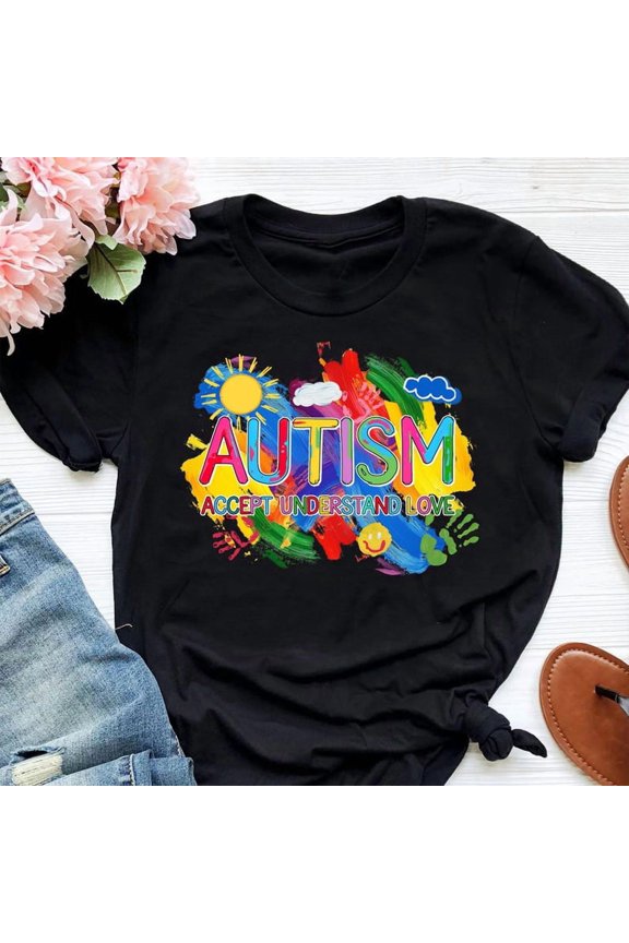 Autism Awareness T-Shirt Accept Understand Love Support Graphic Tee, Full Size S-5XL