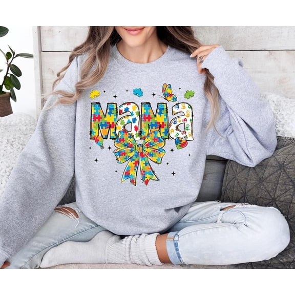 Tee Clo Autism Puzzle Mom Sweatshirt Awareness Neurodiversity Retro Cozy Outfit, Full size S-5XL