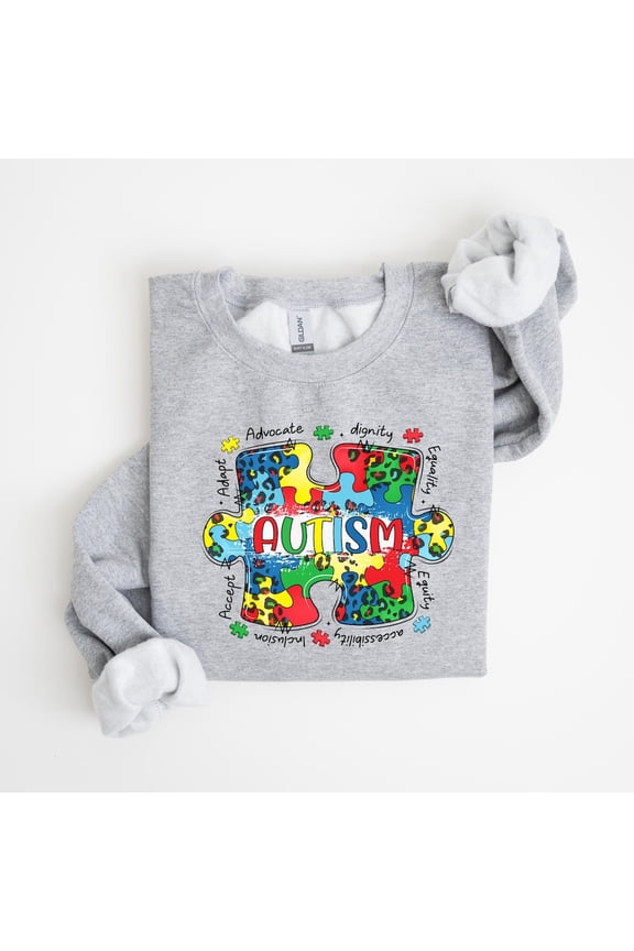 Autism Support Sweatshirt Puzzle Pieces Awareness Design Colorful Print, Full size S-5XL
