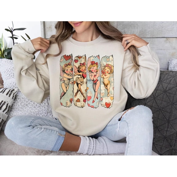 Tee Clo Baby Angels Cupid Sweatshirt Retro Valentine Love Girly Cozy Outfit, Full size S-5XL