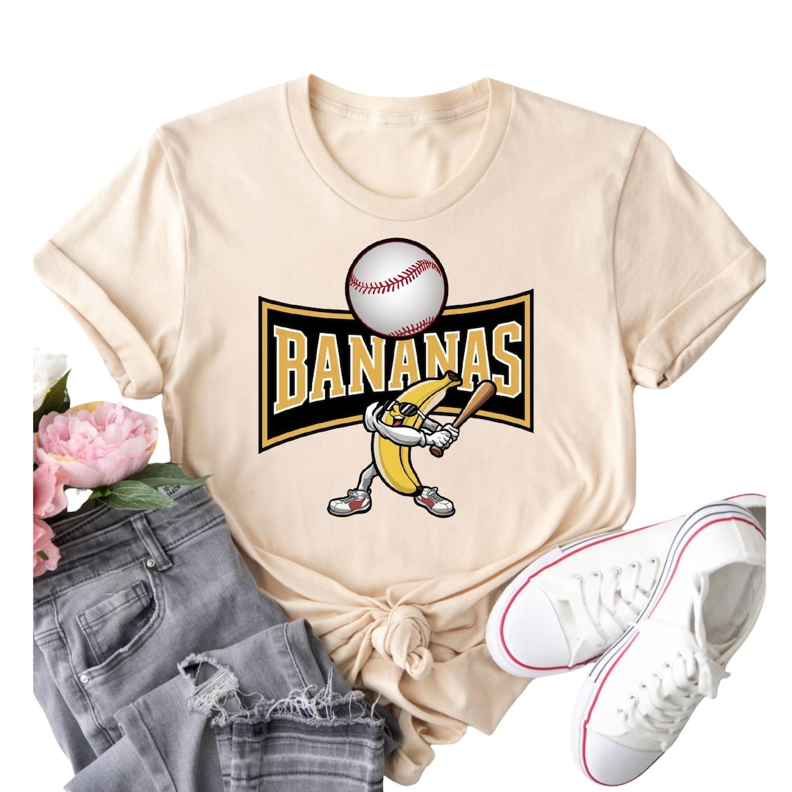 Tee Clo Baseball Shirt: Banana Mascot, Sports Lover Gift All Size S-5XL, Full Size S-5XL