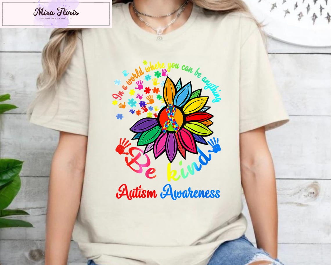 Tee Clo Be Kind Autism Awareness Shirt, Colorful Sunflower Tee All Size S-5XL, Full Size S-5XL