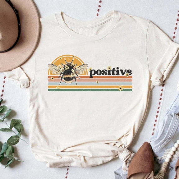 Tee Clo Be Positive T-Shirt Cute Bee Wildflower Kindness Matters Inspirational Tee, Full Size S-5XL
