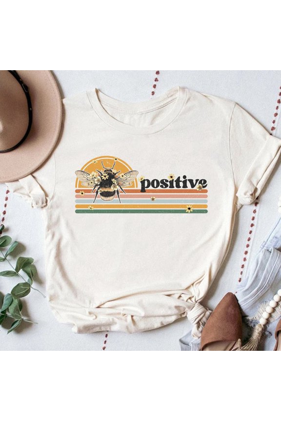 Be Positive T-Shirt Cute Bee Wildflower Kindness Matters Inspirational Tee, Full Size S-5XL