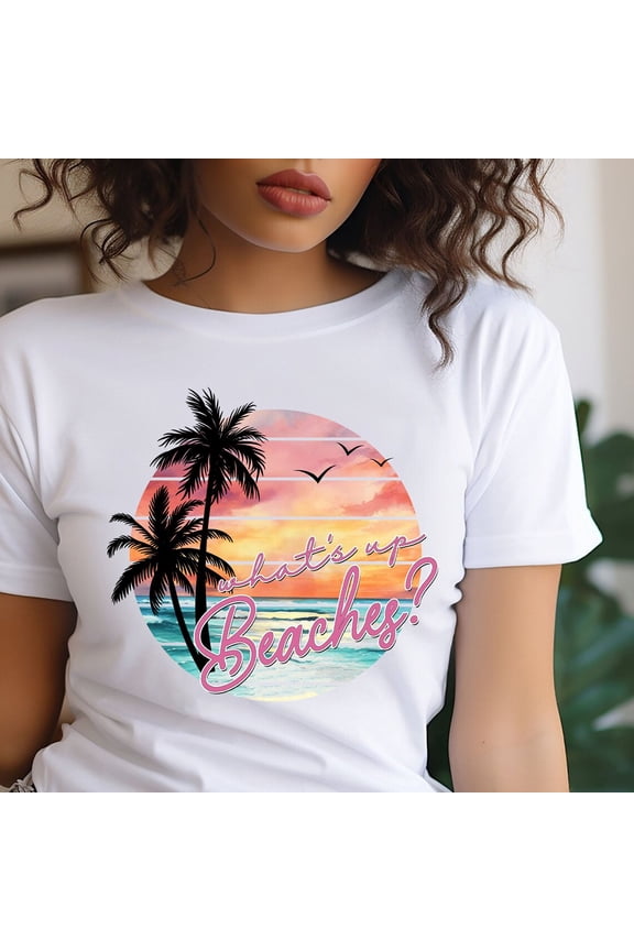 Beach Vibes T-Shirt Retro Sunset Summer Vacation Coastal Graphic Tee, Full Size S-5XL