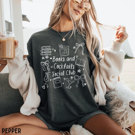 Tee Clo Bookish Doodle T-Shirt, Book Lover'S Gift, Book Social Club Crewneck, Coquette Reading Tee, Literary Gift, Librarian Shirt All Size S-5XL, Full Size S-5XL