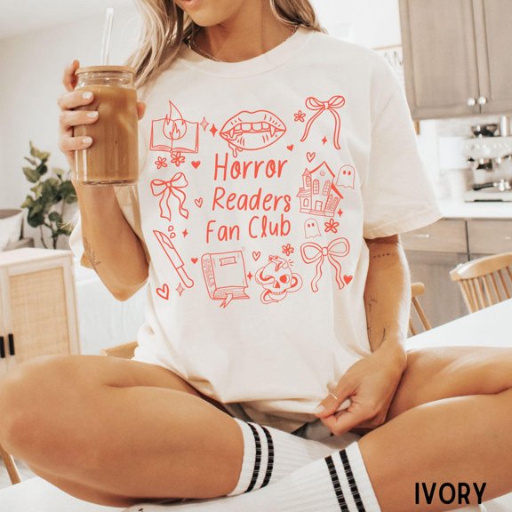 Tee Clo Bookish Doodle T-Shirt, Book Lover'S Gift, Horror Book Fan Crewneck, Coquette Reading Tee, Literary Gift, Librarian Shirt All Size S-5XL, Full Size S-5XL