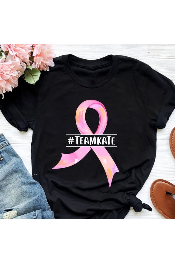 Breast Cancer Support Team T-Shirt Pink Ribbon Awareness Fighter Tee, Full Size S-5XL