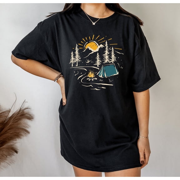 Tee Clo Camping Adventure T-Shirt Mountain Hiking Graphic T-Shirt Outdoor Nature Lover Tee, Full Size S-5XL