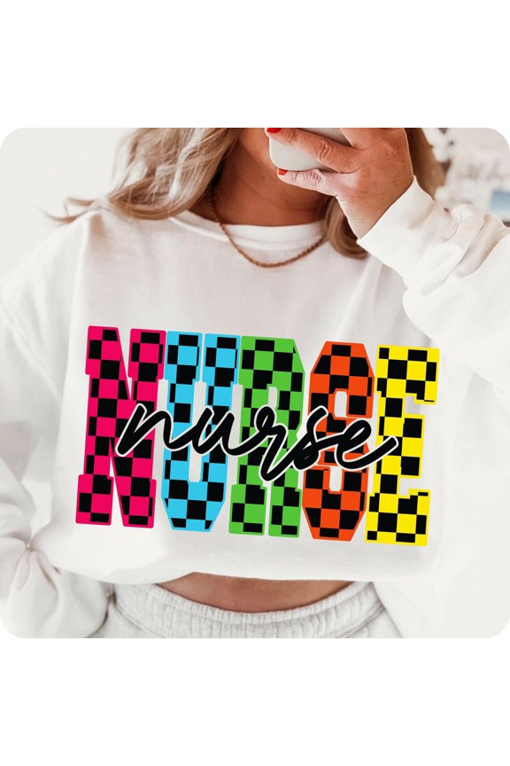 Checkered Varsity Nurse : Mama Nurse Sublimation Design All Size S-5XL, Full size S-5XL