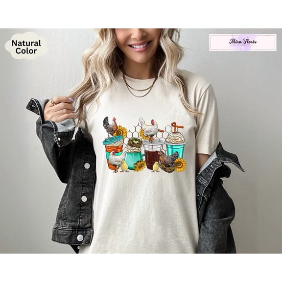 Tee Clo Chicken & Coffee Graphic Tee, Farm Mom Shirt All Size S-5XL, Full Size S-5XL