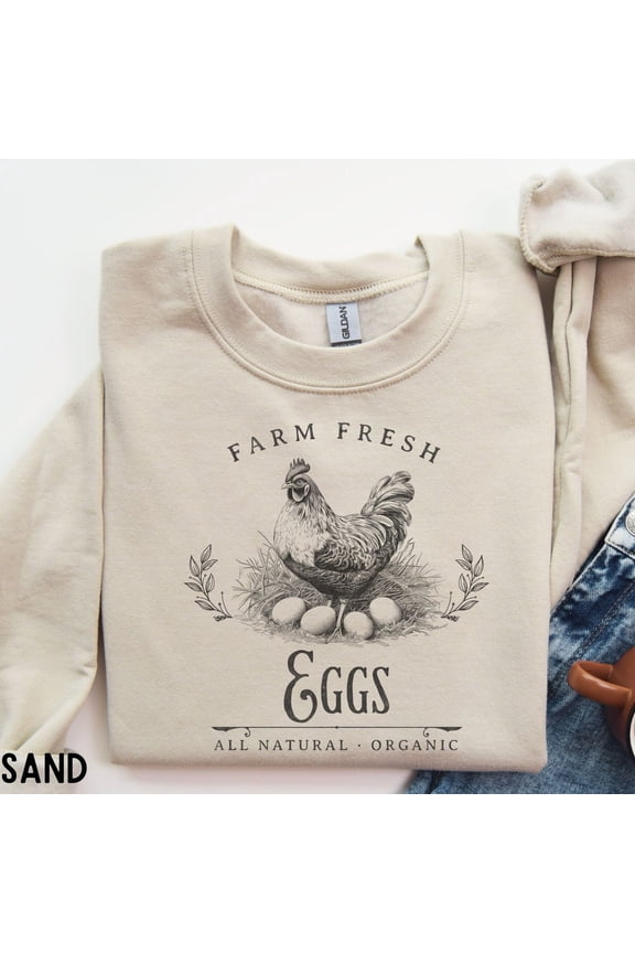 Chicken Sweatshirt, Farm Animal Sweater, Farm Life Shirt, Farmer Gift, Farm Fresh Eggs Shirt, Retro Oversized Sweatshirt, Animal Lover Gift All Size S-5XL, Full size S-5XL