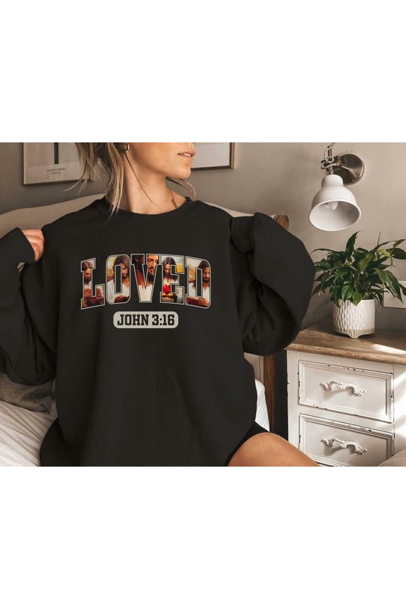 Christian Valentines Sweatshirt, Loved John Shirt, Retro Valentine Shirt, Bible Verse Shirt, XOXO Shirt, Checkered Varsity Shirt All Size S-5XL, Full size S-5XL