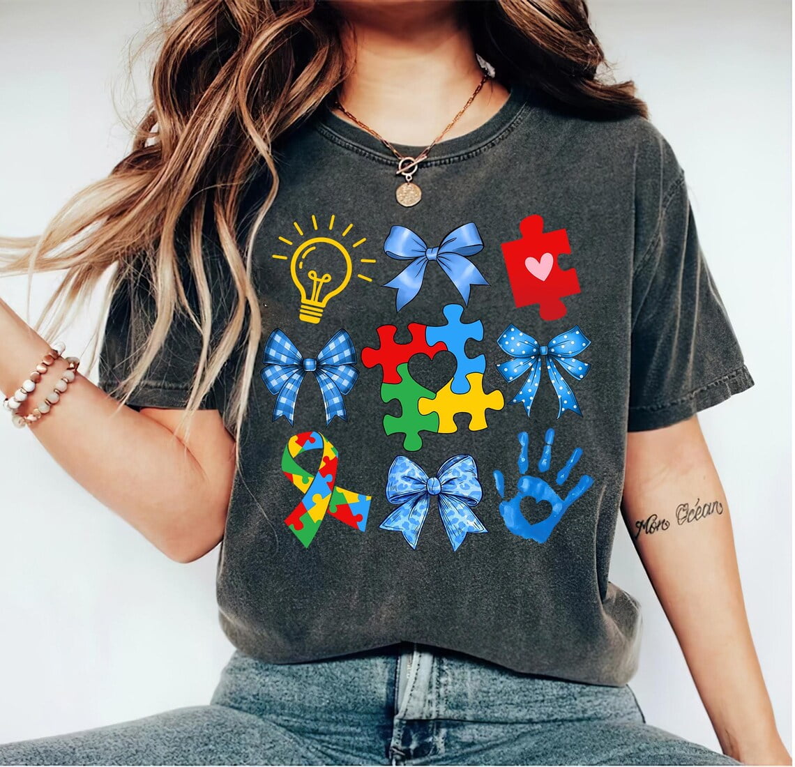 Tee Clo Coquette Blue Bow Autism Shirt, In April We Wear Blue Shirt, Accept Understand Love Autism Awareness Month All Size S-5XL, Full Size S-5XL