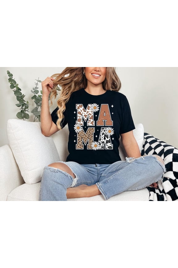 Country Mama T-Shirt Western Style Mom Life T-Shirt Daisy Print Mothers Day Gift Tee, Full Size S-5XL