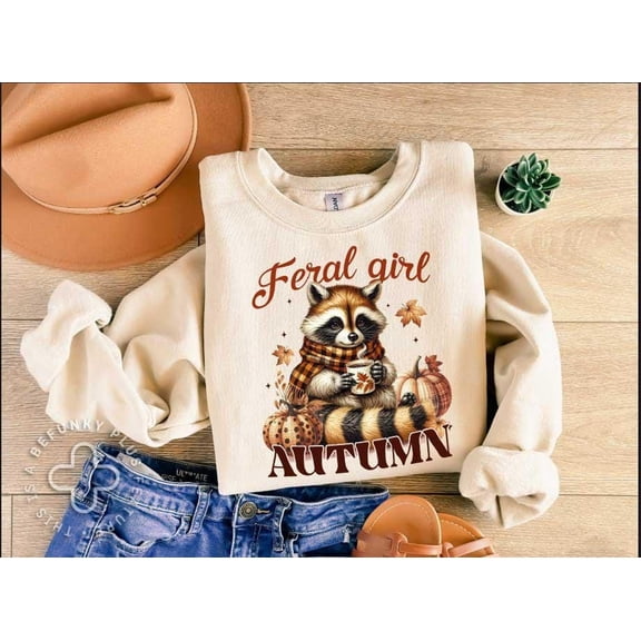Tee Clo Cute Feral Girl Autumn Shirt, Feral Girl Tshirt, Autumn Coffee Tshirt, Fall Fall Shirt, Tee All Size S-5XL, Full size S-5XL