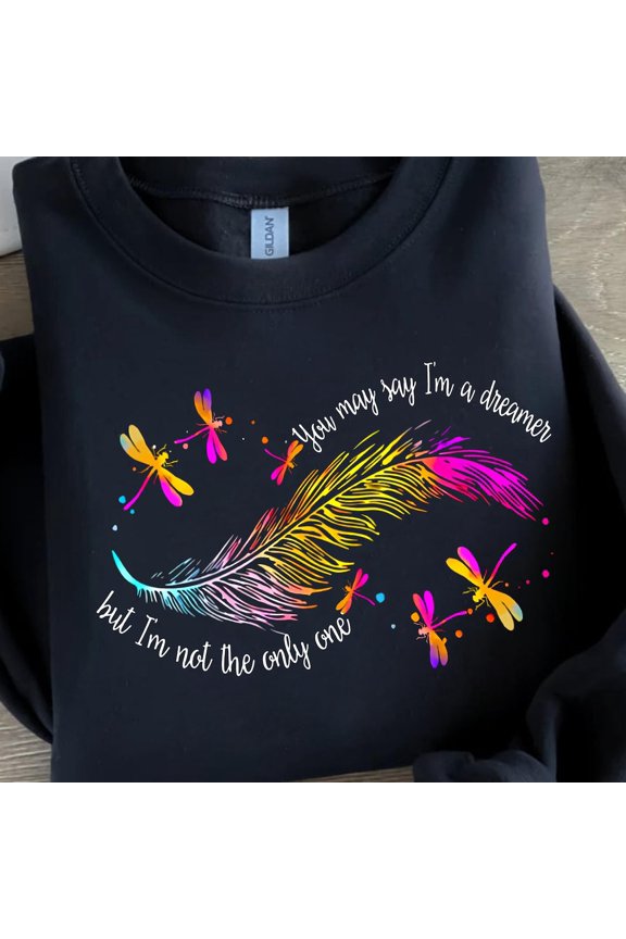 Dreamer Feather & Dragonflies : Colorful Sublimation Design All Size S-5XL, Full size S-5XL