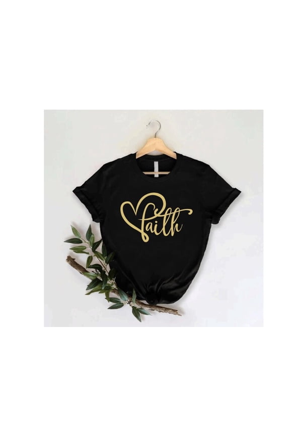 Faith Heart T-Shirt Christian Cross Blessed Religious Graphic Tee, Full Size S-5XL