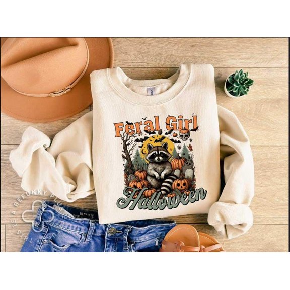 Tee Clo Feral Girl Fall T-Shirt,Fall Racoon Shirt ,Fall Vibes Shirt ,Cute Racoon Shirt, Vintage Fall Shirt, Hello Fall Shirt All Size S-5XL, Full size S-5XL