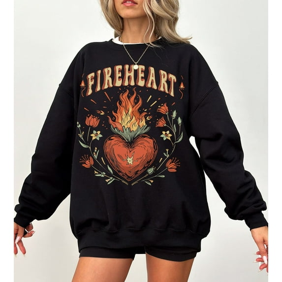 Tee Clo Fireheart Sweatshirt Throne Of Glass Quote Literary Retro Cozy Outfit, Full size S-5XL
