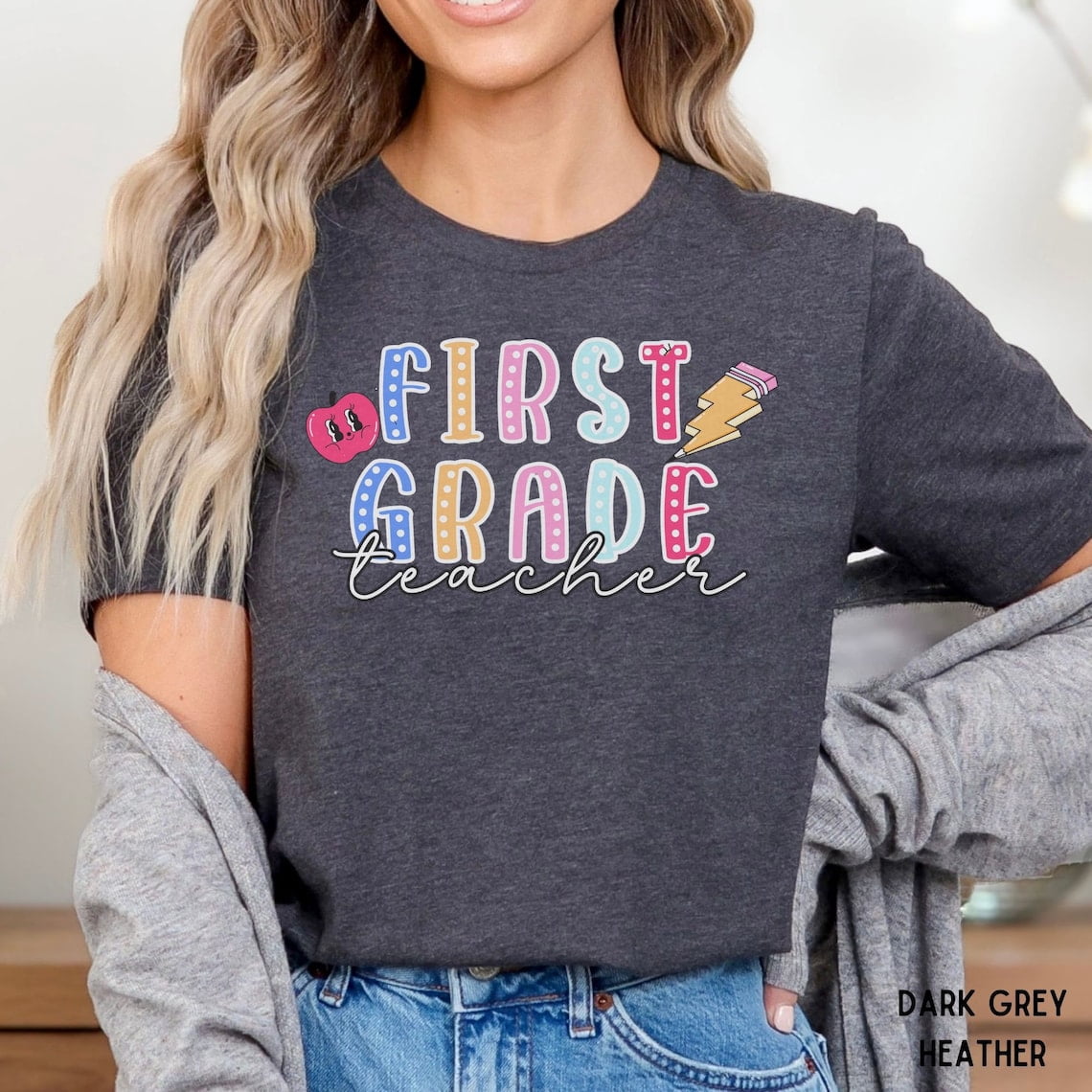 Tee Clo First Grade Teacher Shirt, Trendy Retro Teacher T-Shirt, 1St ...