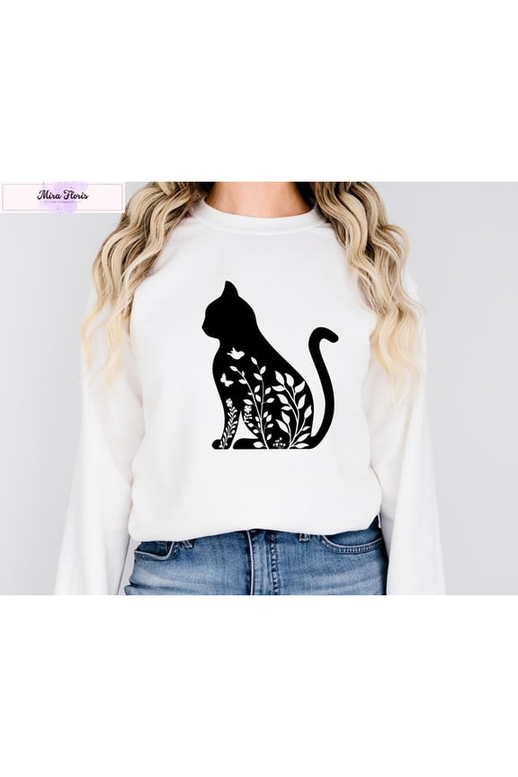 Floral Cat Sweatshirt, Cat Sweatshirt, Cat Mom Sweatshirt, Cute Cat Sweat, Pet Lover Sweatshirt, Cat Owner Sweatshirt, Animal Lover All Size S-5XL, Full size S-5XL