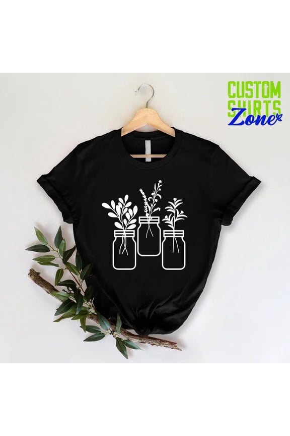 Flower Jar T-Shirt Botanical Floral Nature Lover Graphic Tee, Full Size S-5XL