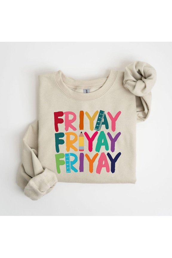 Friyay Teacher Sweatshirt Mrs Cute Classroom Appreciation Cozy Outfit, Full size S-5XL