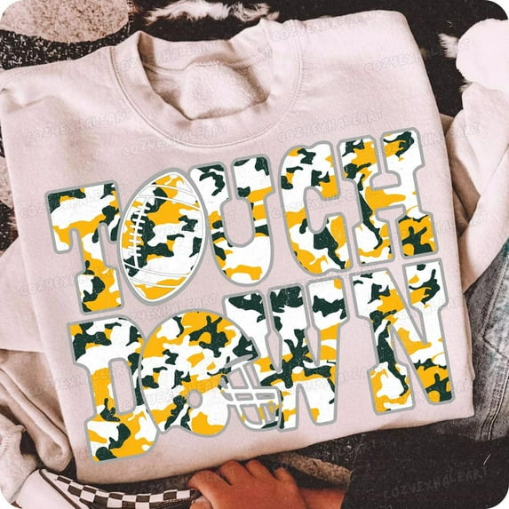 Tee Clo Grunge Camo Football Sublimation Design: Game Day Clipart For Sports Moms & Hunting Enthusiasts All Size S-5XL, Full size S-5XL