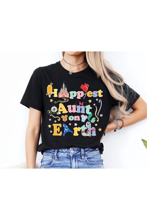 Happiest Aunt on Earth T-Shirt Family Vacation Graphic for Reunion and Aunt Gift, Full Size S-5XL