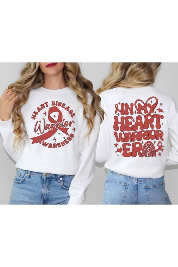Heart Warrior Sweatshirt CHD Awareness Red Ribbon Inspirational Cozy Outfit, Full size S-5XL