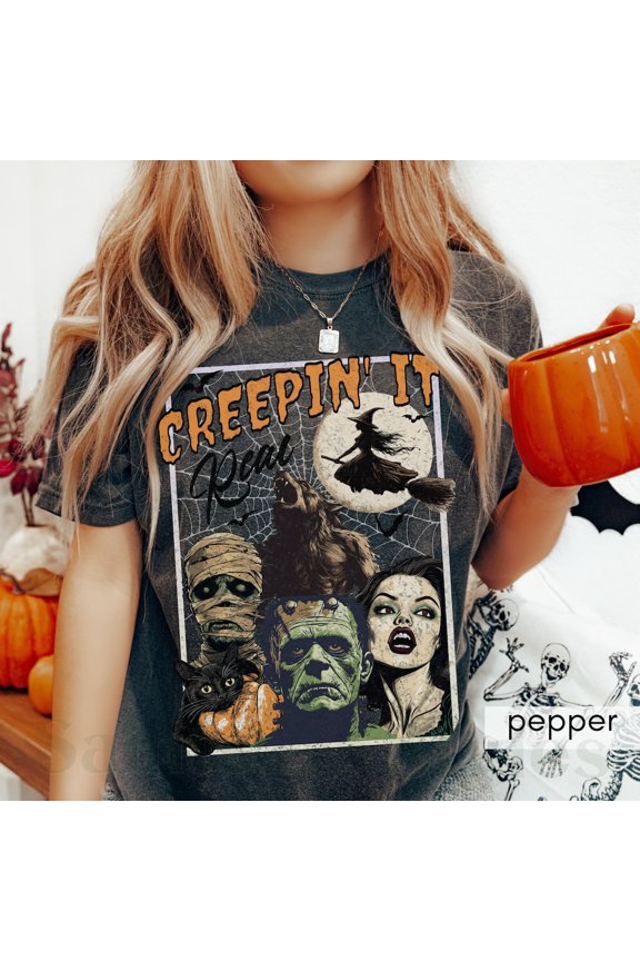Horror Monster T-Shirt Retro Gothic Monster T-Shirt Classic Spooky Theme Graphic Tee, Full Size S-5XL