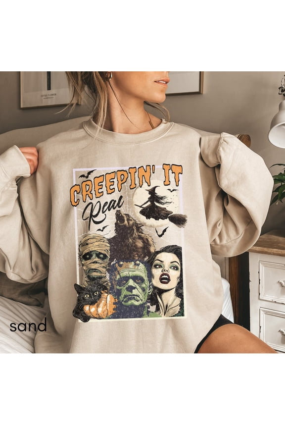 Horror Movie Sweatshirt Retro Monster Graphic Gothic Witch Cozy Outfit, Full size S-5XL