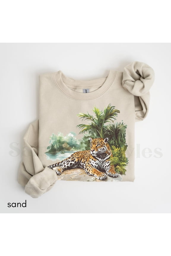 Jaguar Sweatshirt Vintage Safari Jungle Wildlife Retro Cozy Outfit, Full size S-5XL
