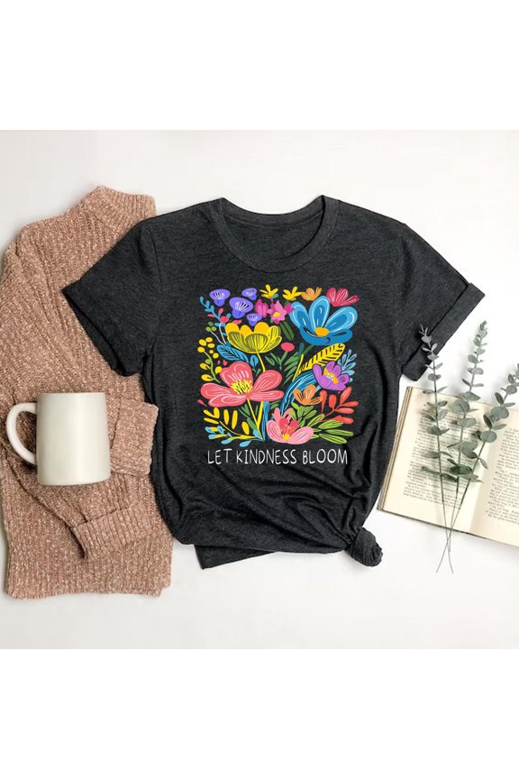Kindness Bloom T-Shirt Retro Floral Inspirational Positive Message Tee, Full Size S-5XL