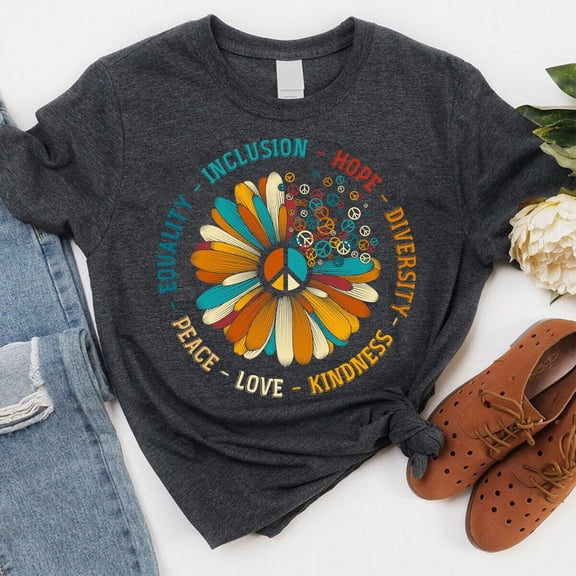 Tee Clo Kindness Peace Love T-Shirt Inspirational Positive Message Graphic Tee, Full Size S-5XL