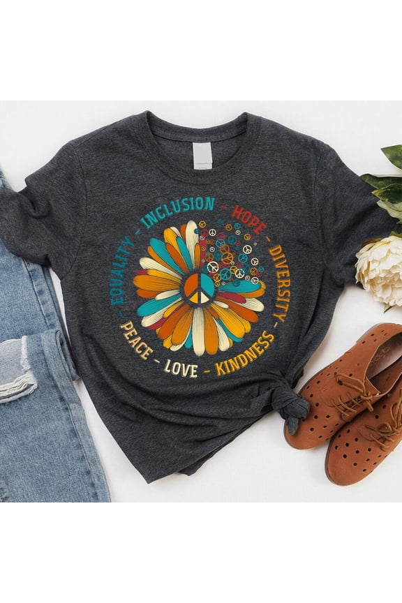 Kindness Peace Love T-Shirt Inspirational Positive Message Graphic Tee, Full Size S-5XL