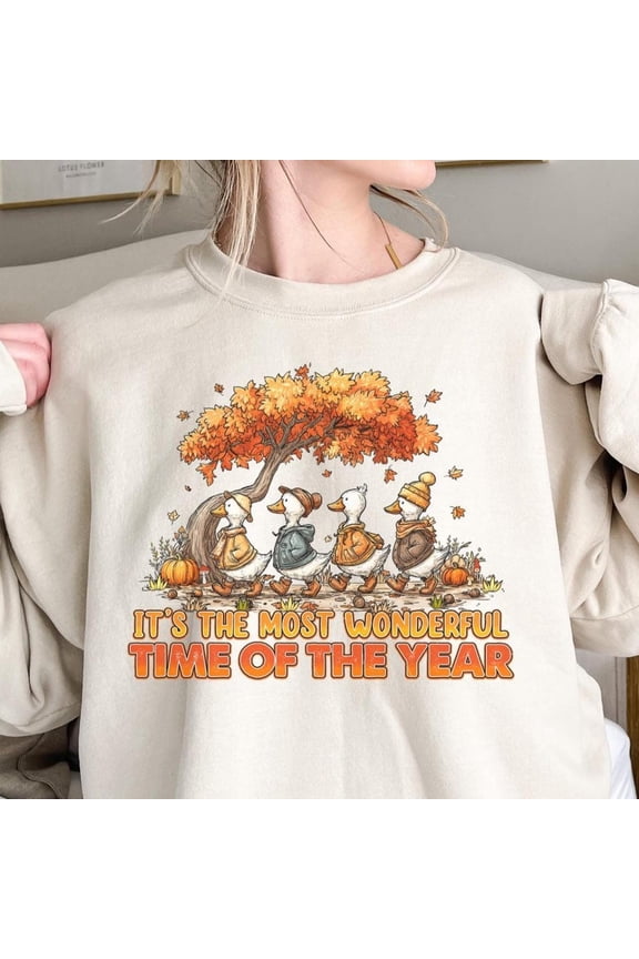 Most Wonderful Time Sweatshirt Goose Cozy Fall Season Retro Autumn Design, Full size S-5XL