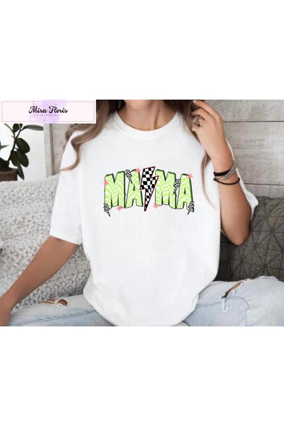 Neon Mama Shirt, Checkered Mama Shirt, Lightning Bolt Shirt, Mothers Day Gift, Checkered Mom Shirt, Gift For Her, Mothers Day Shirt All Size S-5XL, Full Size S-5XL