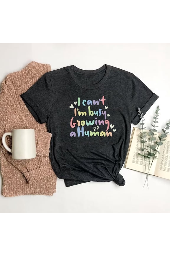 Pregnancy Reveal T-Shirt Growing A Human Retro Mom Announcement Tee, Full Size S-5XL