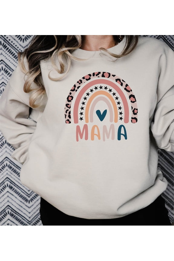 Rainbow Mama Sweatshirt with Leopard Print Design for Mom Gifts, Full size S-5XL